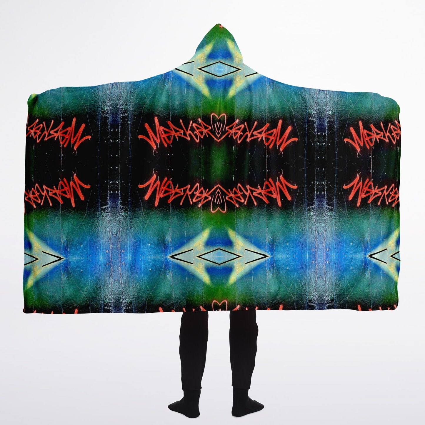 Graffiti Blue - Hooded Blanket Sherpa