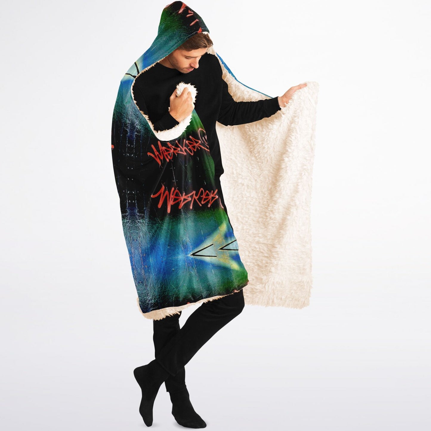 Graffiti Blue - Hooded Blanket Sherpa