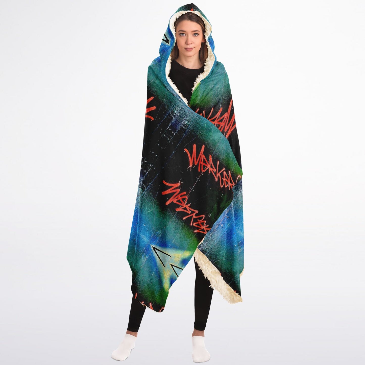 Graffiti Blue - Hooded Blanket Sherpa