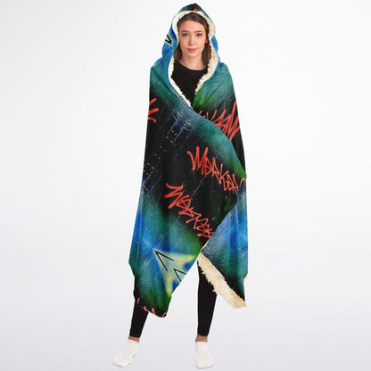 Graffiti Blue - Hooded Blanket Sherpa
