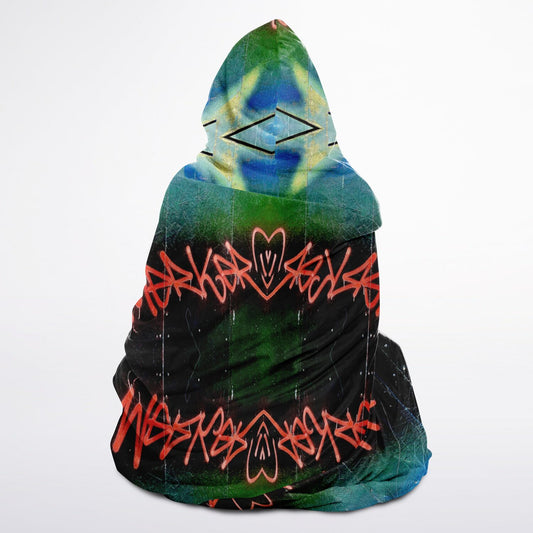 blue graffiti - Youth Hooded Blanket Sherpa - AOP