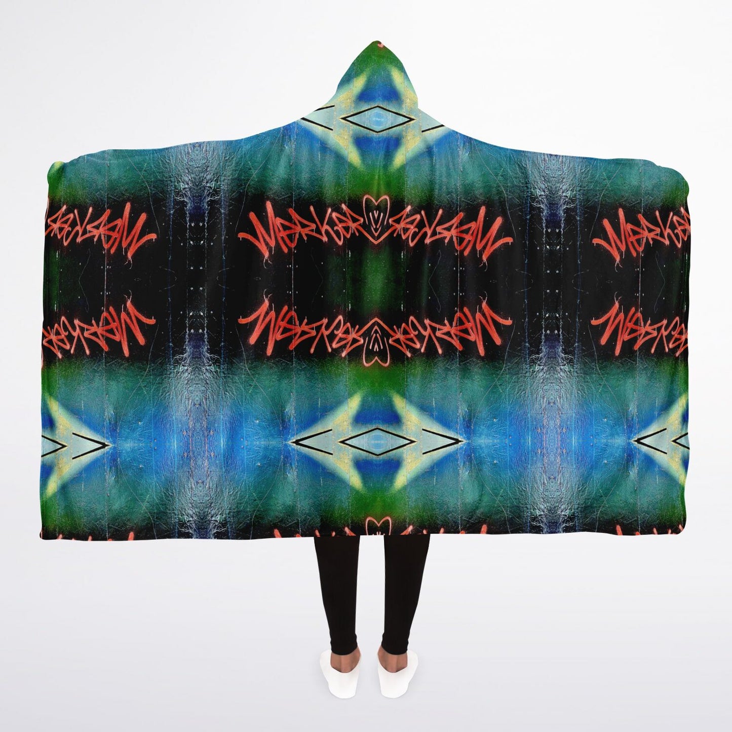 Graffiti Blue - Hooded Blanket Sherpa