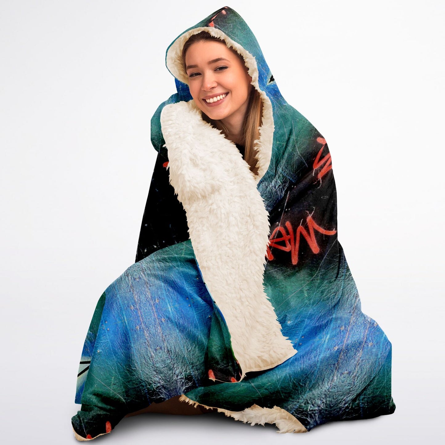 Graffiti Blue - Hooded Blanket Sherpa