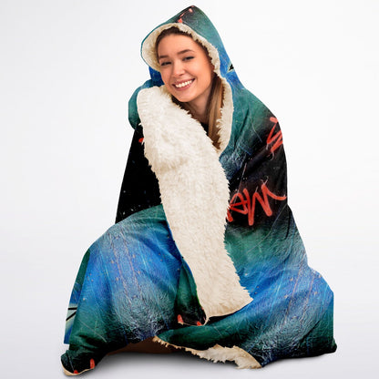 Graffiti Blue - Hooded Blanket Sherpa