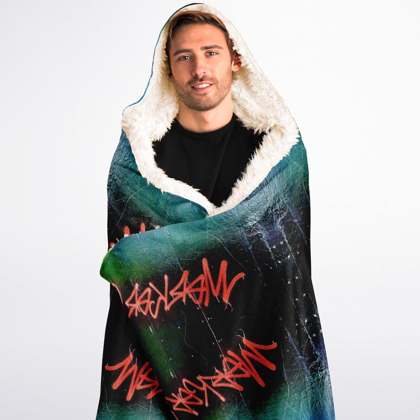 Graffiti Blue - Hooded Blanket Sherpa